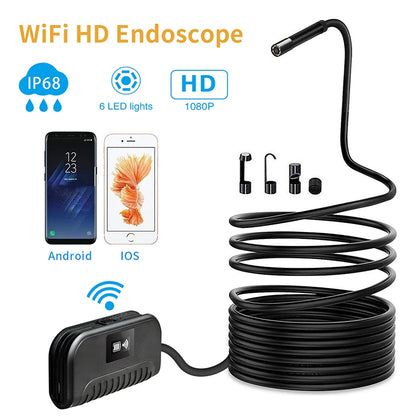 2.0MP HD Camera WiFi Endoscope Snake Tube Inspection Camera with 6 LEDs, IP68 Waterproof, Lens Diameter: 8mm, 3.5m Hard Cable