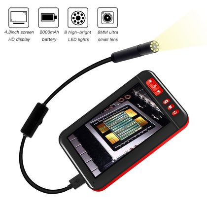 F200 4.3 Inch Screen Display HD1080P Snake Tube Inspection Endoscope with 8 LEDs, Length: 2m, Lens Diameter: 8mm, Mild Line