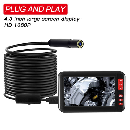 F200 4.3 Inch Screen Display HD1080P Snake Tube Inspection Endoscope with 8 LEDs, Length: 5m, Lens Diameter: 8mm, Mild Line