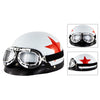 Soman Electromobile Motorcycle Half Face Helmet Retro Harley Helmet with Goggles(Bright White Red Star)