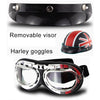 Soman Electromobile Motorcycle Half Face Helmet Retro Harley Helmet with Goggles(Matte Black Maple Leaf)