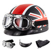 Soman Electromobile Motorcycle Half Face Helmet Retro Harley Helmet with Goggles(Matte Black UK Flag)