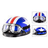 Soman Electromobile Motorcycle Half Face Helmet Retro Harley Helmet with Goggles(Matte Blue French White Star)
