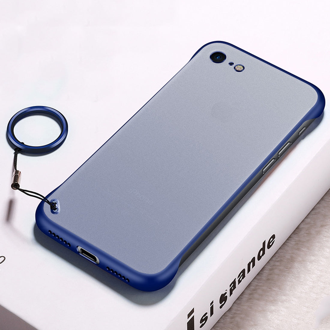 Frosted Anti-skidding TPU Protective Case with Metal Ring for iPhone 7 / 8(Blue)