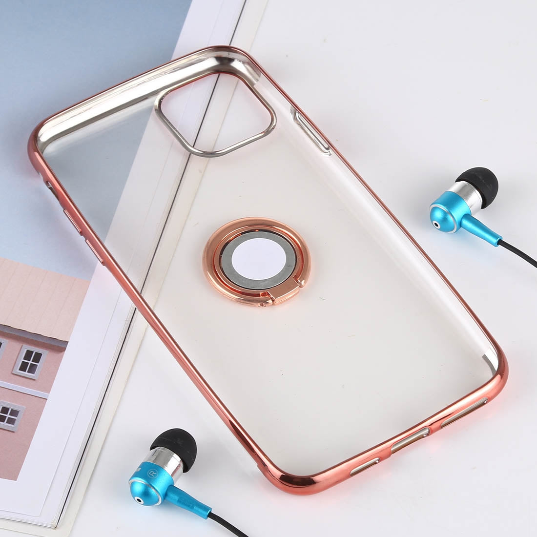 Shockproof TPU Proctive Case with Holder for iPhone 11(Rose Gold)
