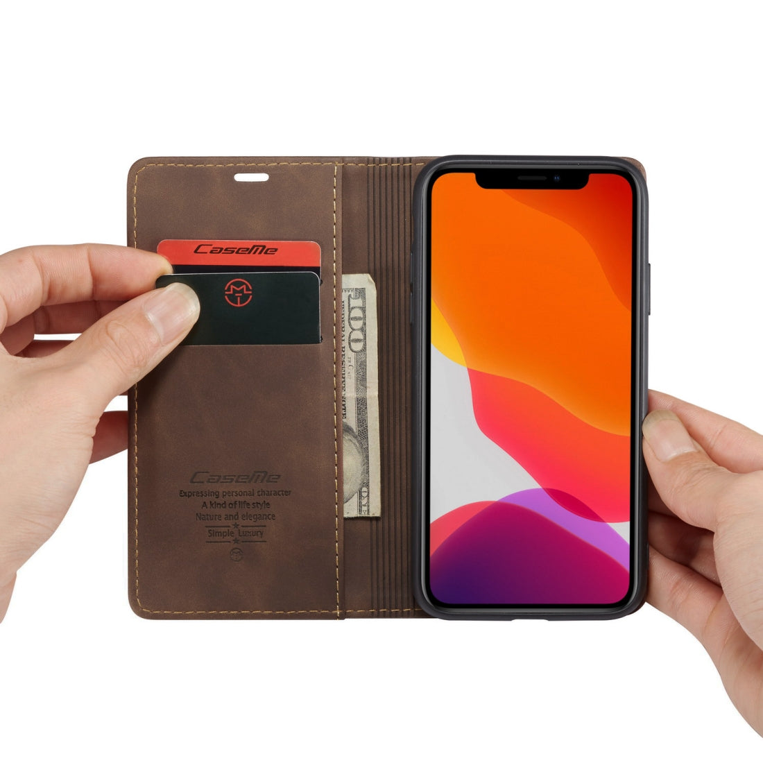 CaseMe-013 Multifunctional Horizontal Flip Leather Case with Card Slot & Holder & Wallet for iPhone 11(coffee)