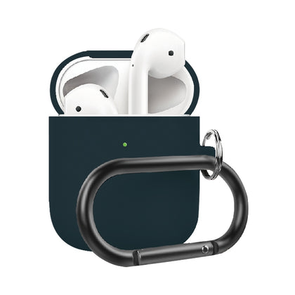 Anti-fall Silicone Charging Box Protective Case with Carabiner for AirPods 2(Atrovirens)