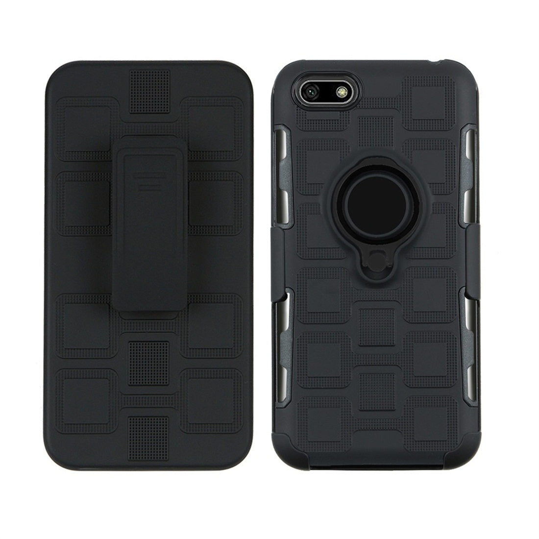 For Huawei Y5 Prime (2018) 3 In 1 Cube PC + TPU Protective Case with 360 Degrees Rotate Black Ring Holder(Black)