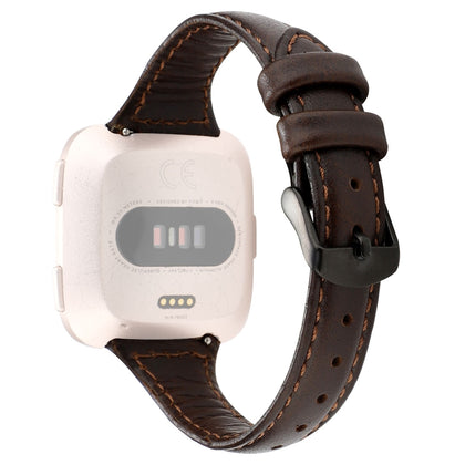 For Fitbit Versa razy Horse Texture Genuine Leather Strap(Coffee)