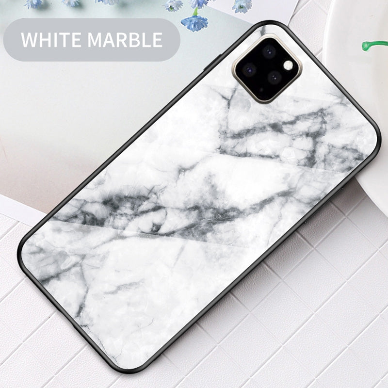 For iPhone 11 Marble Glass Protective Case(White)