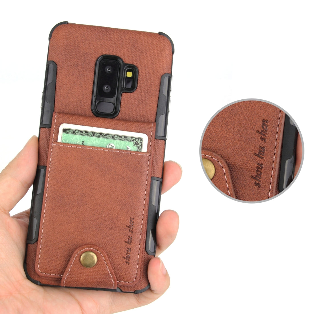 For Galaxy S9+ Cloth Texture + TPU Shockproof Protective Case with Vertical Flip Card Slots(Brown)