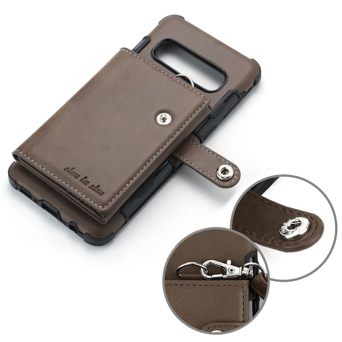 For Galaxy S10 Plus Shockproof PC + TPU Protective Case, with Card Slots & Wallet & Photo Frame & Lanyard(Dark Brown)