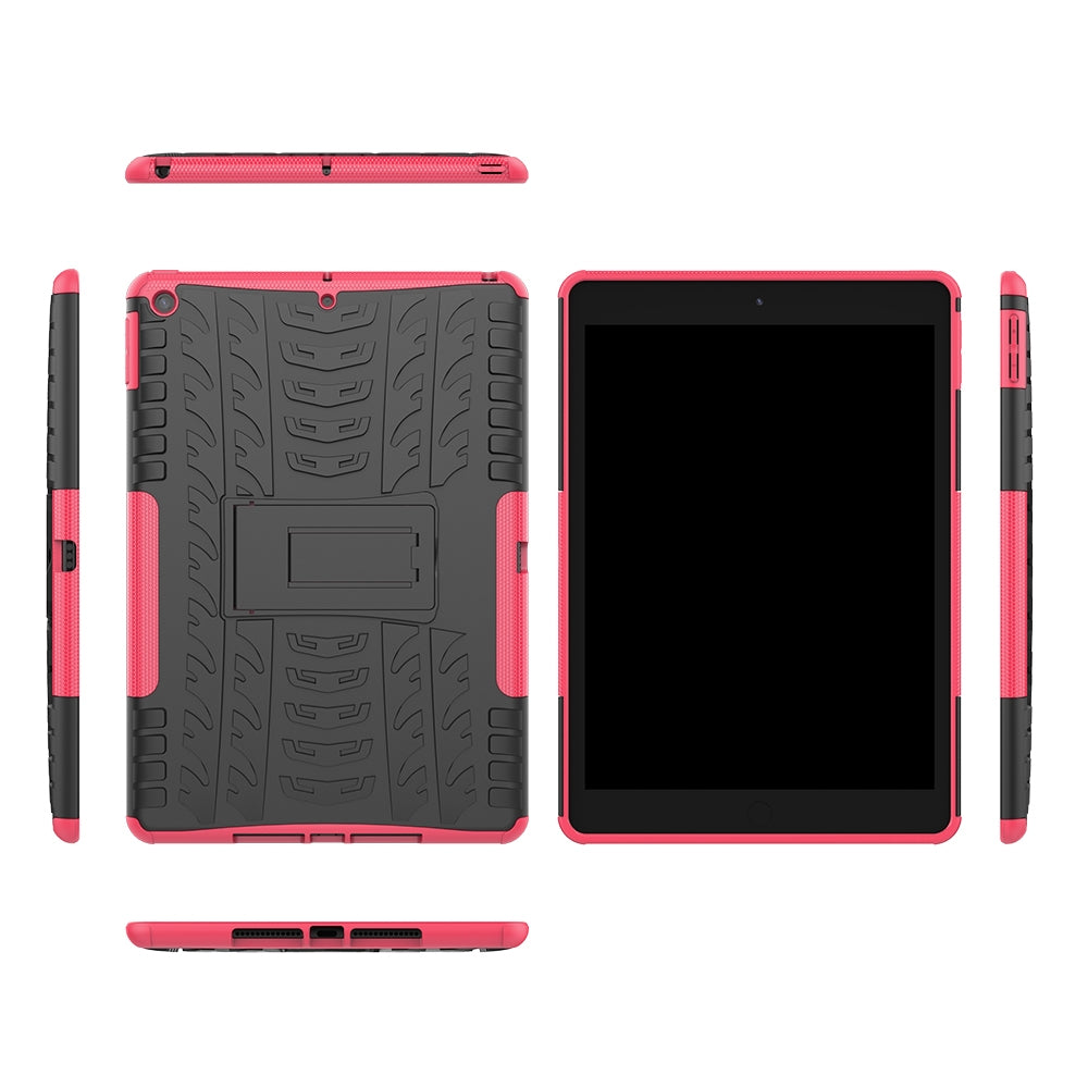 For iPad 10.2 Tire Texture TPU + PC Shockproof Case with Holder(Pink)