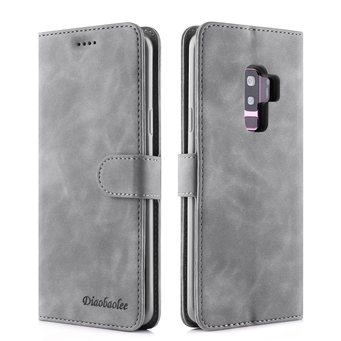 For Galaxy S9+ Diaobaolee Pure Fresh Texture Horizontal Flip Leather Case, with Holder & Card Slot & Wallet & Photo Frame(Grey)