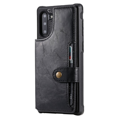 For  Galaxy Note 10 Buckle Zipper Shockproof Protective Case with Holder & Card Slots & Wallet & Lanyard & Photos Frame(Black)
