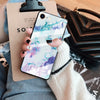 For iPhone 8 & 7 Marble Pattern Glass Protective Case(Ink Purple)