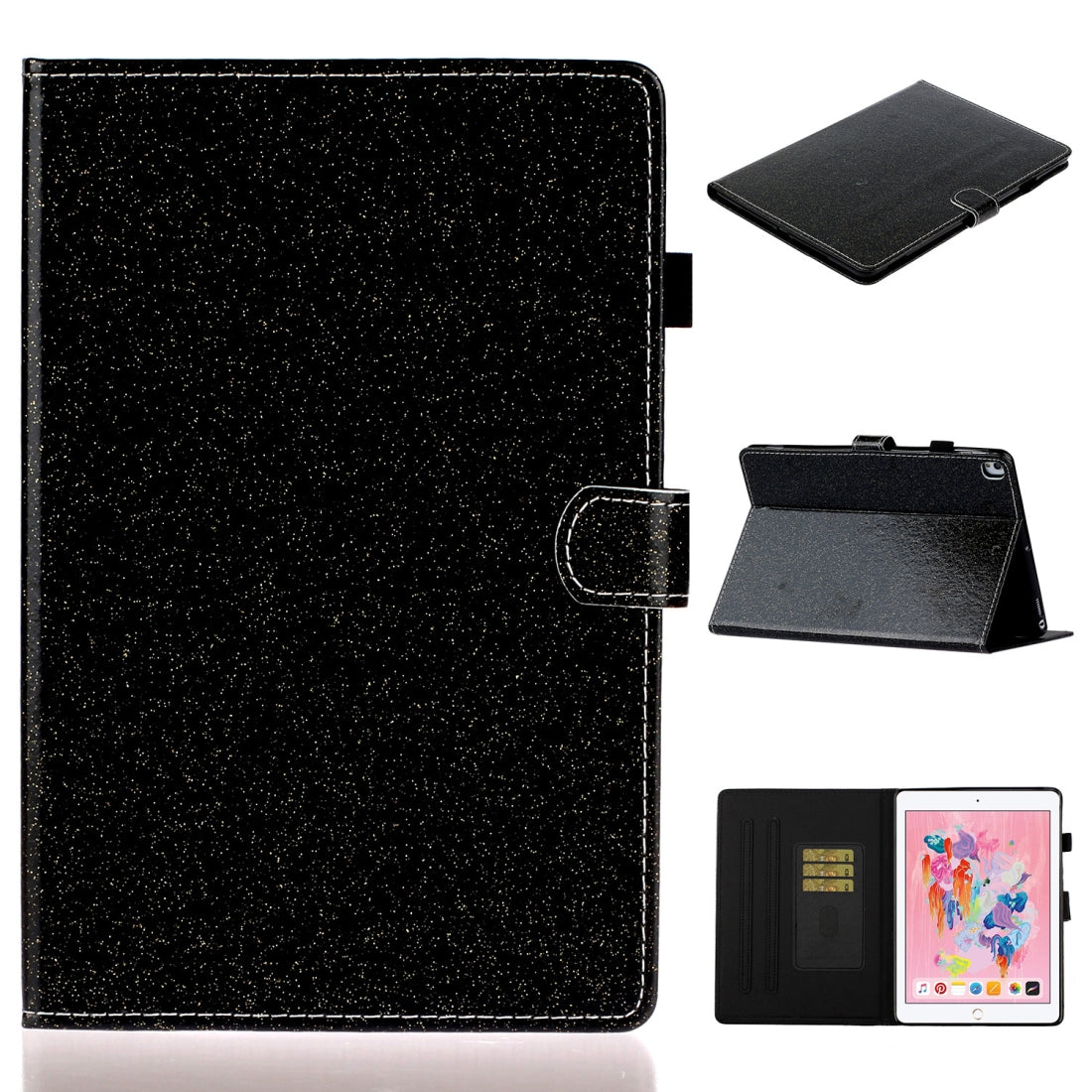 For iPad 10.2 / 10.5 Varnish Glitter Powder Horizontal Flip Leather Case with Holder & Card Slot(Black)