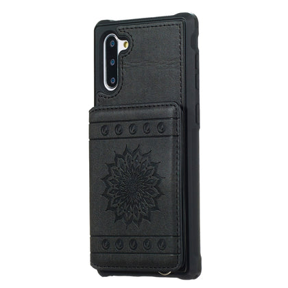 For Galaxy Note10 Sunflower Embossing Pattern PU + TPU Case with Holder & Card Slots & Photo Frame & Lanyard(Black)