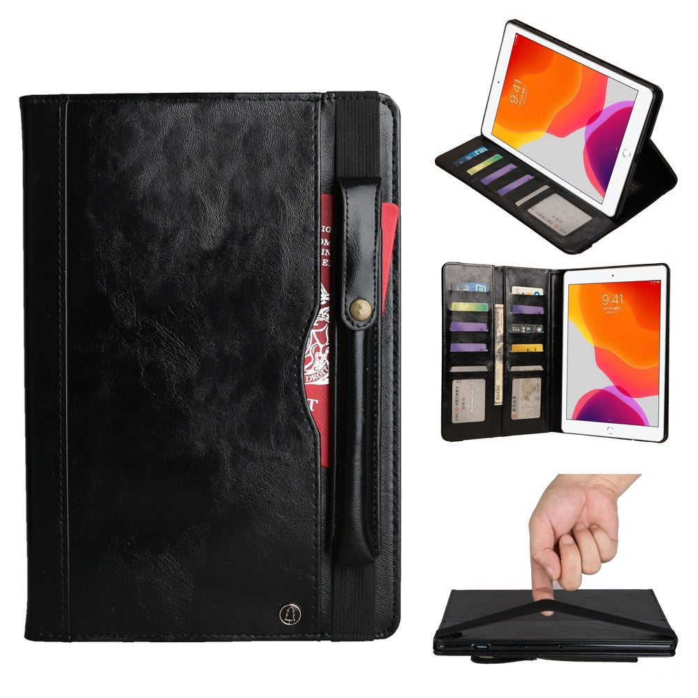 For iPad 10.2 Crazy Horse Texture Horizontal Flip PU Leather Case with Card Slots & Pen Slot & Holder & Wallet(Black)