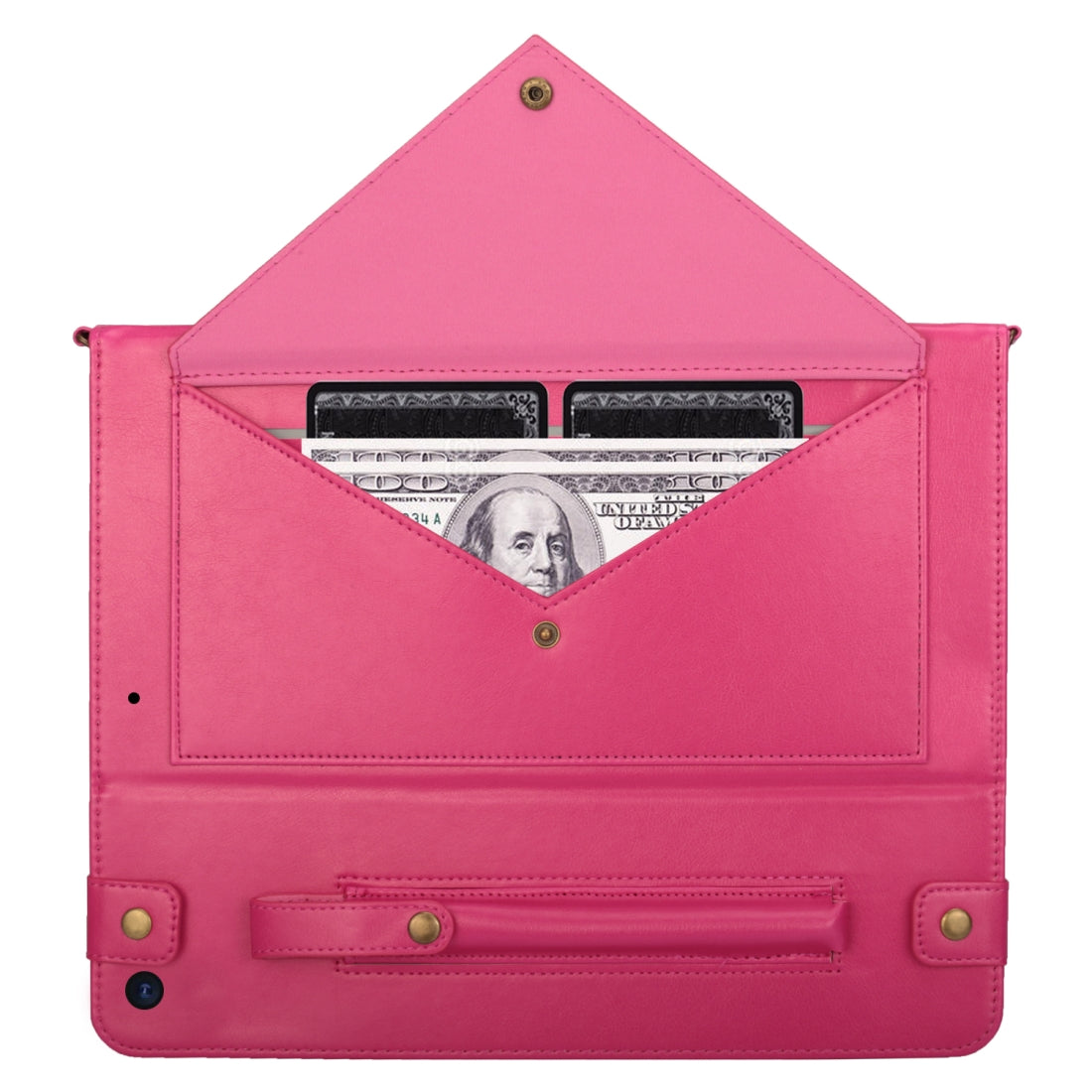 For iPad 10.2 inch Envelope Horizontal Flip PU Leather Case with Card Slots & Pen Slots & Holder & Wallet & Photo Frame & Shoulder Strap(Rose Red)