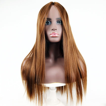 Centre-parted Long Straight Wig Headgear for Women(Linen Gold)