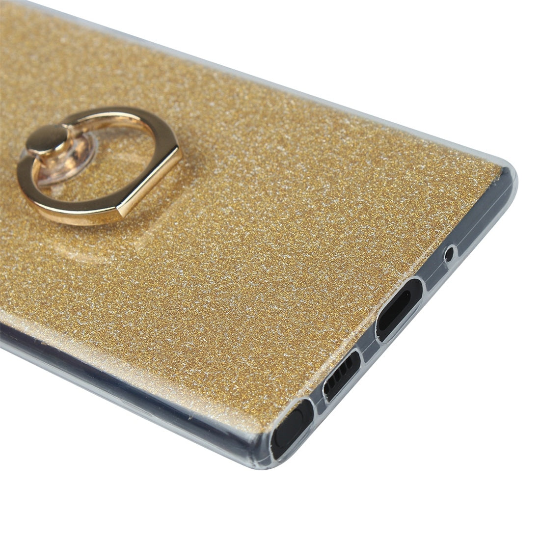 For Galaxy Note 10 Glittery Powder Shockproof TPU Protective Case with Ring Holder(Gold)