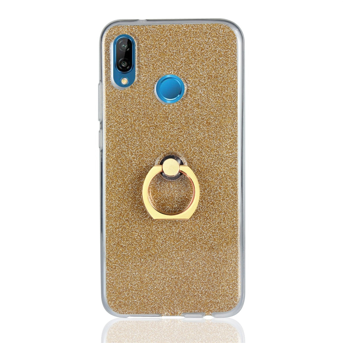 For Huawei P20 Lite Glittery Powder Shockproof TPU Protective Case with Ring Holder(Gold)