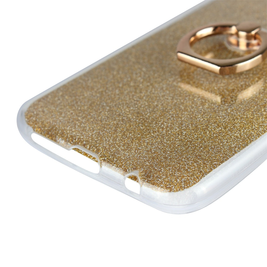 For Huawei P20 Lite Glittery Powder Shockproof TPU Protective Case with Ring Holder(Gold)