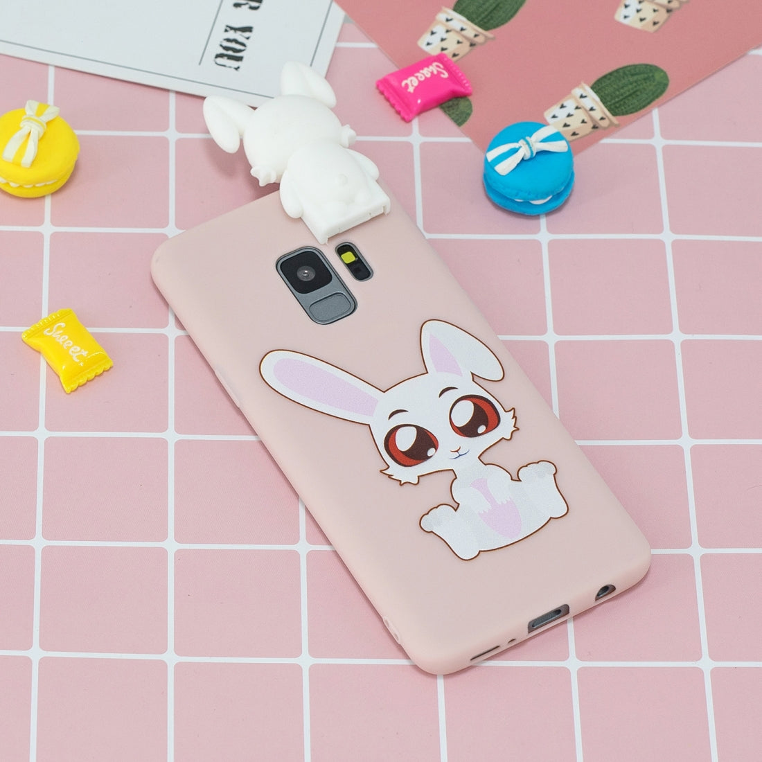 For Galaxy S9 Plus Cartoon Shockproof TPU Protective Case with Holder(Rabbit)