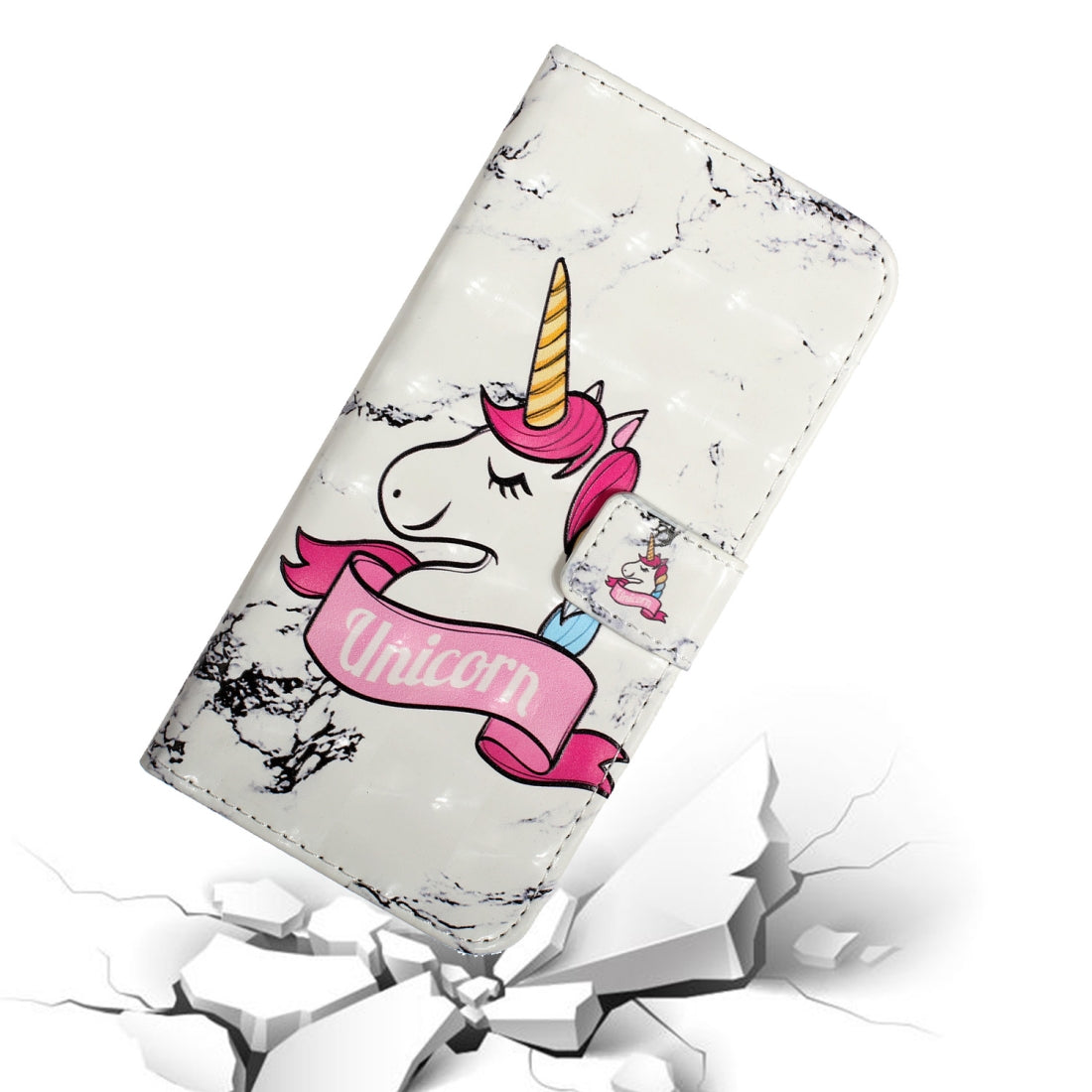 For Galaxy S9 Plus Embossed Painted Pattern Left Right Leather case with Stand & Card Slot & Wallet & Photo Frame(Marble Unicorn)