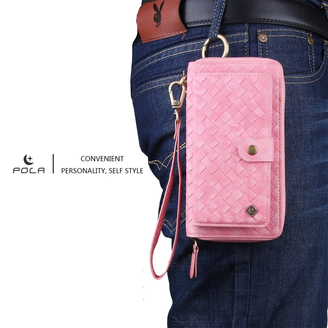 For Galaxy S9+ POLA Multi-function Fashion Weave Magnetic Horizontal Flip Leather Case with Card Slots & Wallet & Photo Frame & Lanyard(Pink)