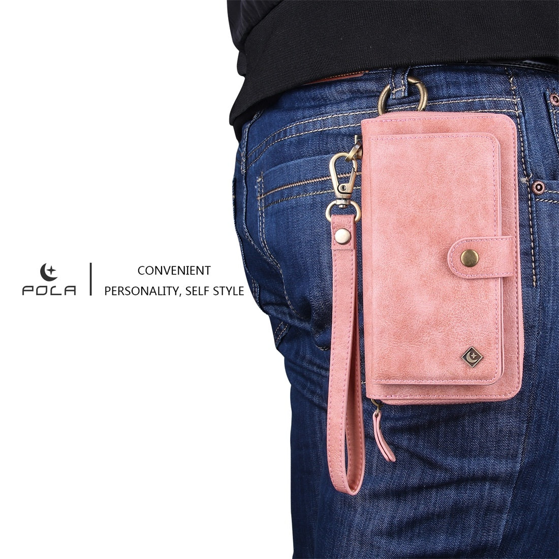 For Galaxy S9+ POLA Multi-function Fashion Zipper Magnetic Horizontal Flip Leather Case with Card Slots & Wallet & Photo Frame & Lanyard(Pink)