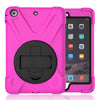 For iPad Mini 3 & 2 & 1 Shockproof Colorful Silicone + PC Protective Case with Holder & Hand Grip Strap(Rose Red)