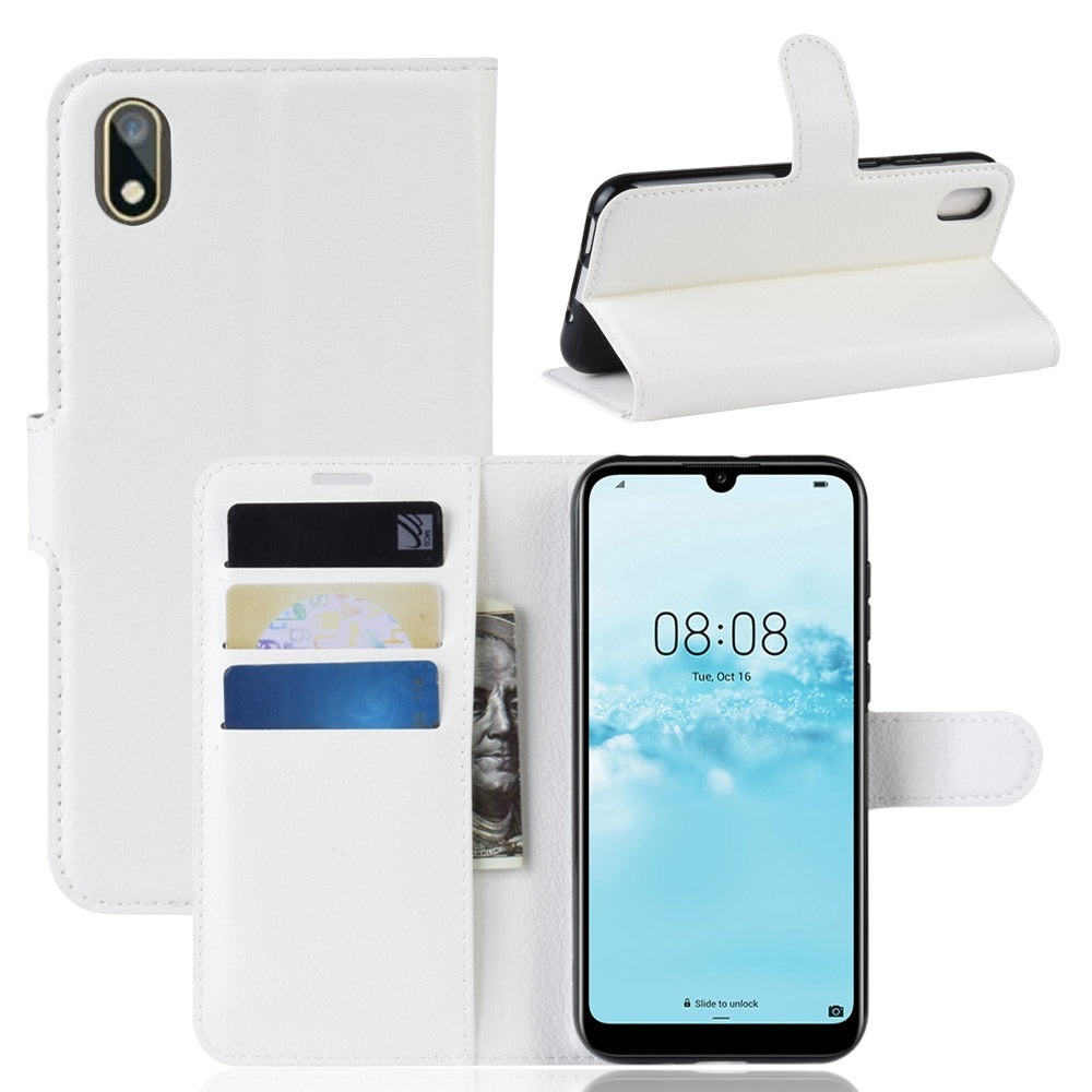 Litchi Texture Horizontal Flip Leather Case for Huawei Y5 2019, with Wallet & Holder & Card Slots (White)