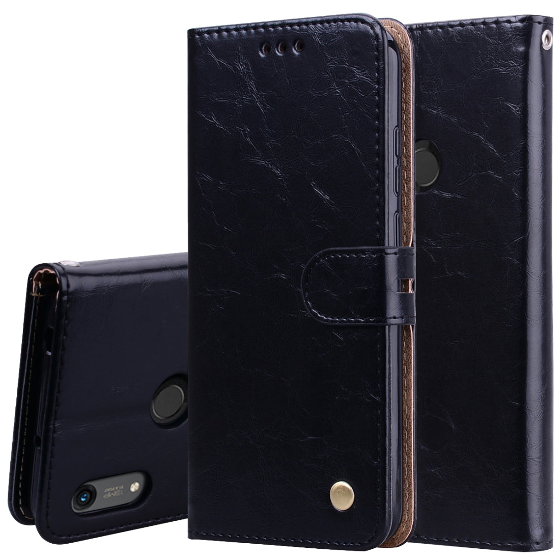 Business Style Oil Wax Texture Horizontal Flip Leather Case for Huawei Y6 (2019) / Honor 8A, with Holder & Card Slots & Wallet (Black)