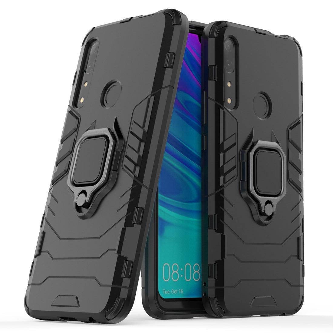 PC + TPU Shockproof Protective Case for Huawei P Smart Z / Y9 Prime (2019), with Magnetic Ring Holder (Black)