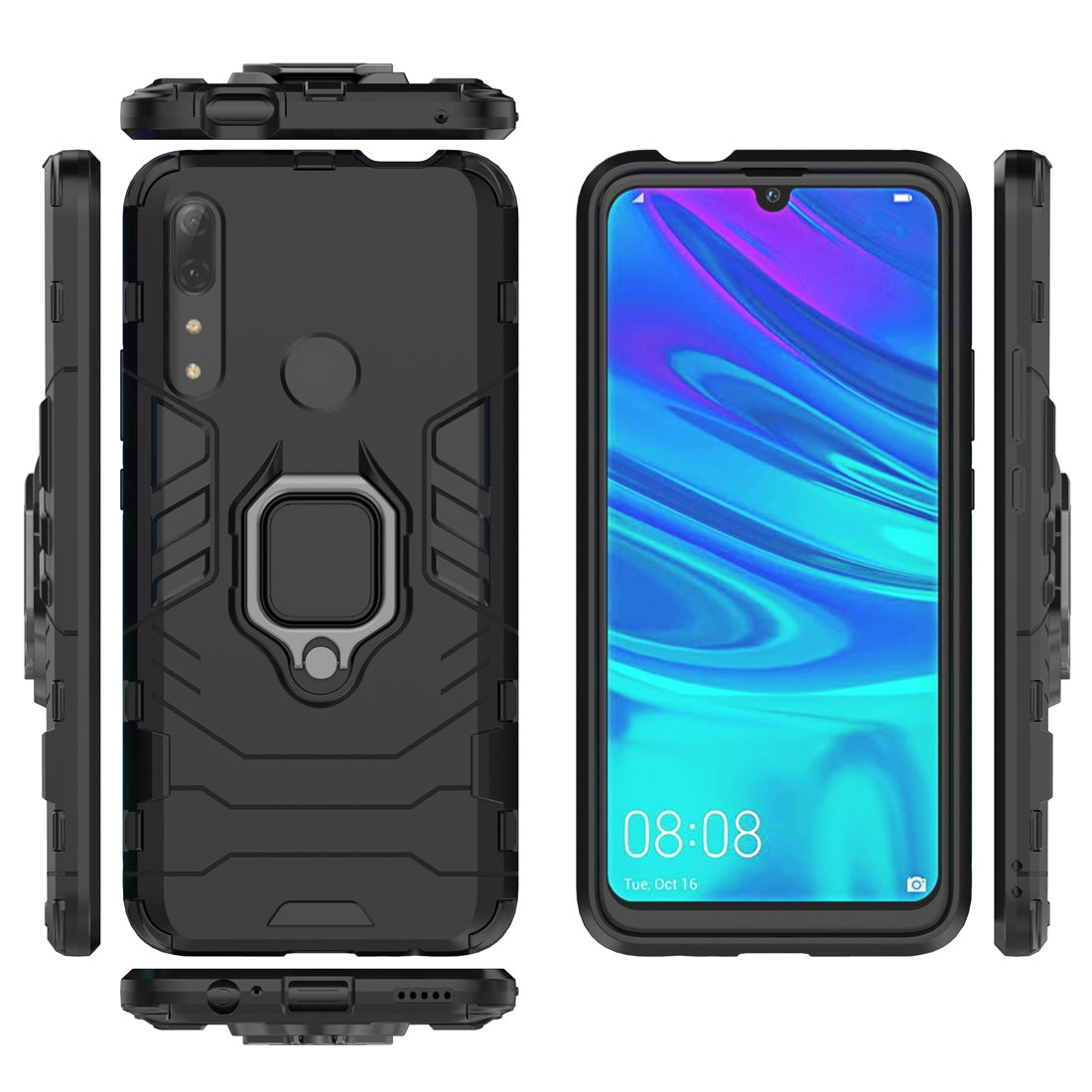 PC + TPU Shockproof Protective Case for Huawei P Smart Z / Y9 Prime (2019), with Magnetic Ring Holder (Black)