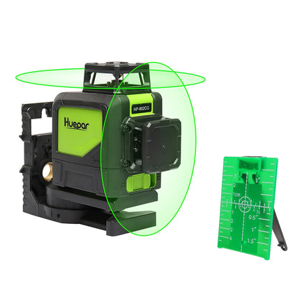 902CG 2×360 Degrees Laser Level Covering Walls and Floors 8 Line Green Beam IP54 Water / Dust proof(Green)