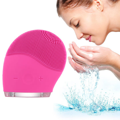 Portable USB Charging Waterproof Electric Sonic Vibration Silicone Facial Wash Brush Cleaner Beauty Massager with LED Indicator Li