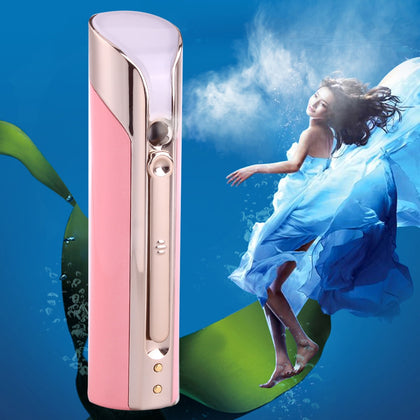 Portable Handy Smart Nano Facial SPA Mist Sprayer, Skin Test / Nano Spray / APP / Rechargeable Moisturizing and Hydrating(Pink)