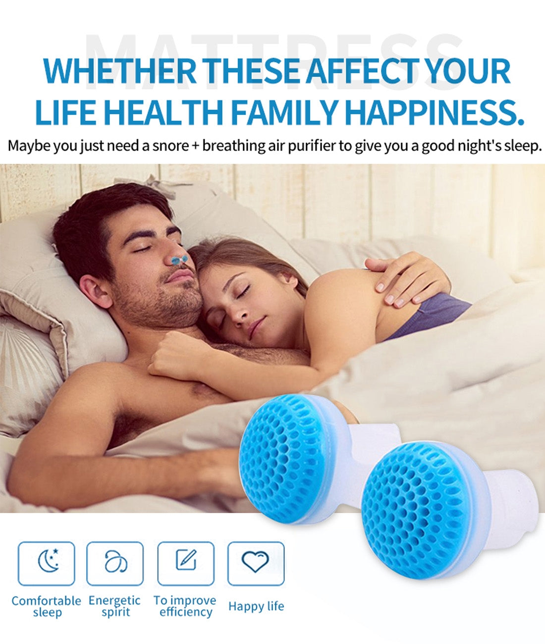 2 PCS 2 in 1 ABS Silicone Anti Snoring Air Purifier(Blue)