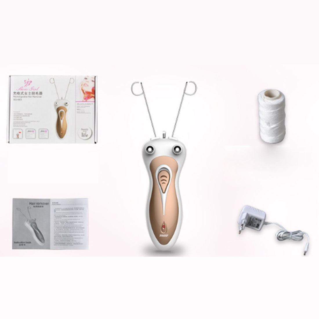Beauty Tool 5W Electric Facial Threading Hair Removal Shaver Face Massager Pull Faces Delicate (Gold)