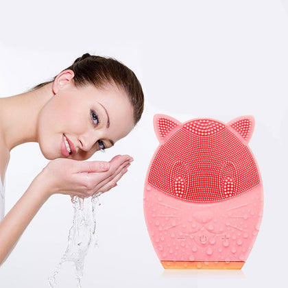 CNaier AE-605 Silicone Acoustic Wave Face Skin Care Electric Facial Cleanser (Pink)