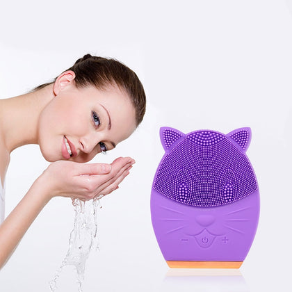 CNaier AE-605 Silicone Acoustic Wave Face Skin Care Electric Facial Cleanser (Purple)