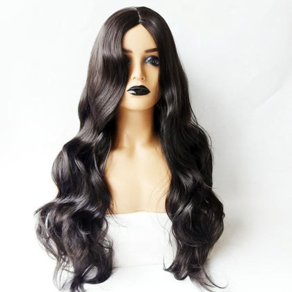 Centre-parted Big Curve Long Curls Wig Chemical Fiber Hair Full Headgear for Women (Black)