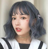 Air Bangs Age Reduction Short Curls Hair Wig Headgear for Women (Gray Blue)