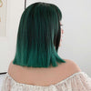 Air Bangs Short Straight Hair Wig Cosplay Headgear for Women (Black Brown Gradient Peacock Green)