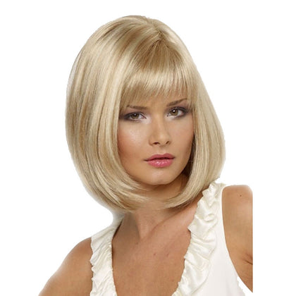Short Straight Hair Bob Haircut Wig Chemical Fiber Hair Headgear for Women (Champagne Gold)
