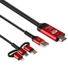 3 in 1 Micro USB + USB-C / Type-C + 8 Pin to HDMI HDTV Cable(Red)