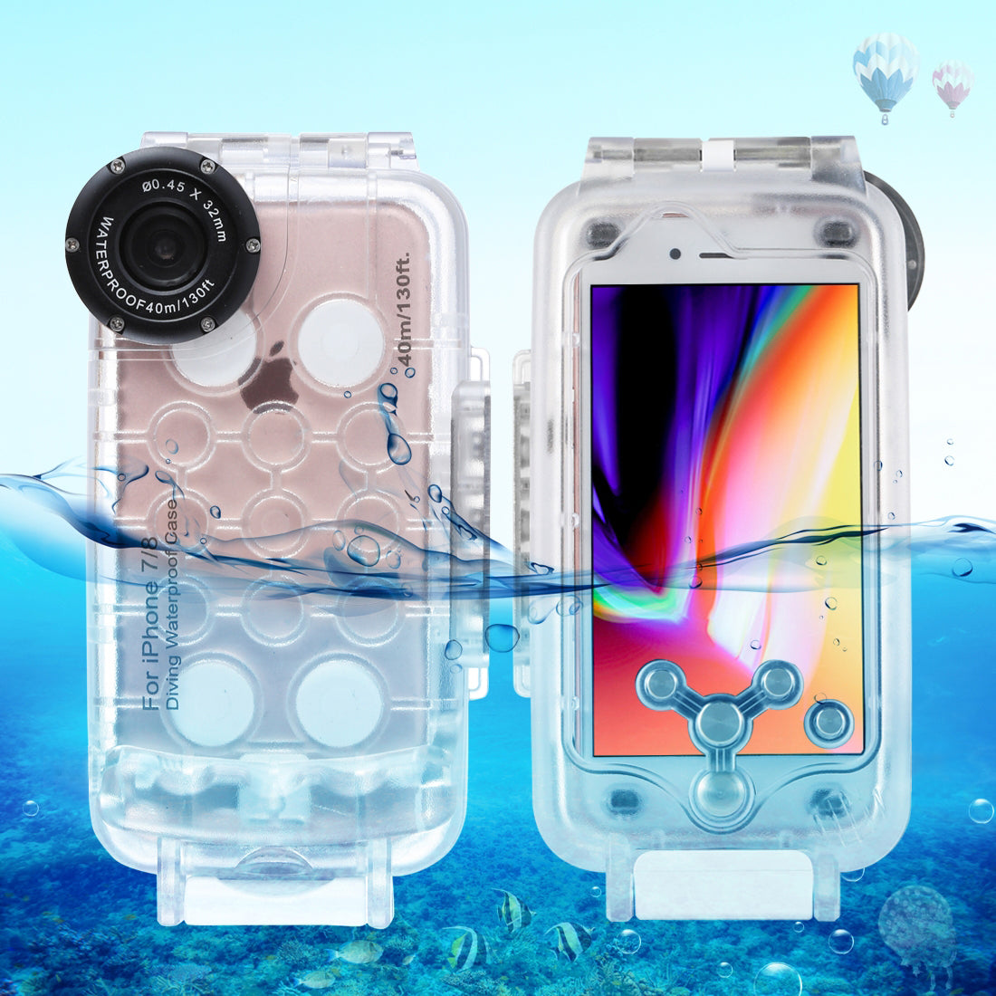 HAWEEL 40m/130ft Waterproof Diving Housing Photo Video Taking Underwater Cover Case for iPhone 7 & 8(Transparent)